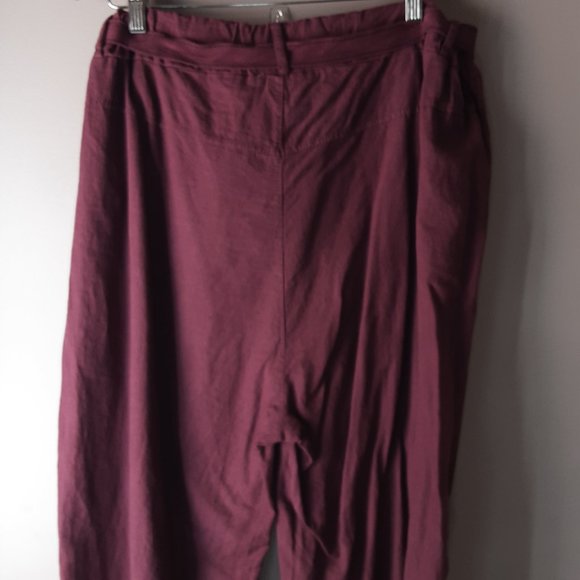 Civico 51 New! Made in Italy Burgundy Wide Linen Cotton Tie-Waist Pants Size 1X - Picture 10 of 16